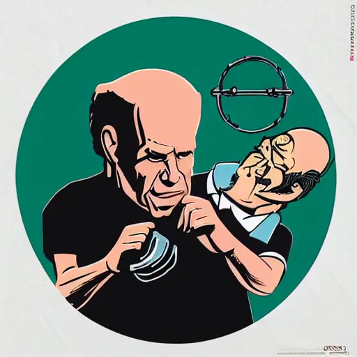 Prompt: nils bohr wrestling with werner heisenberg, stop motion vinyl action figure, plastic, toy, butcher billy style