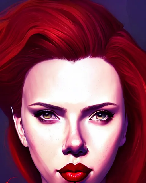 Image similar to a portrait of scarlett johansson black widow, art by lois van baarle and loish and ross tran and rossdraws and sam yang and samdoesarts and artgerm, digital art, highly detailed, intricate, sharp focus, trending on artstation hq, deviantart, unreal engine 5, 4 k uhd image