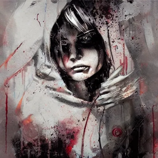 Prompt: art by christopher shy on the rear side of a hoodie