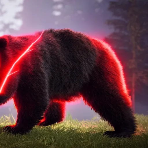 Prompt: a bear with red glowing eyes. angry. in a dark sourrounding. unreal engine 5. hd