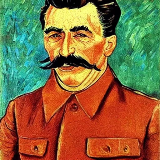 Image similar to portrait of stalin in the style of van gogh without beard