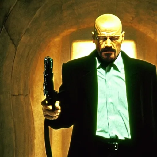 Image similar to movie still of walter white as Neo in Matrix (1999)