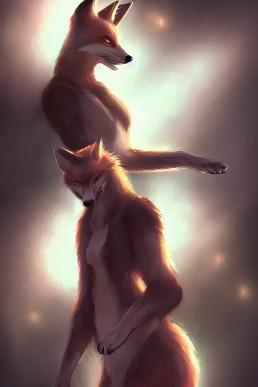 Image similar to a fox fursona, trending on artstation, by kawacy, furry art, digital art, cyberpunk, high quality, backlighting