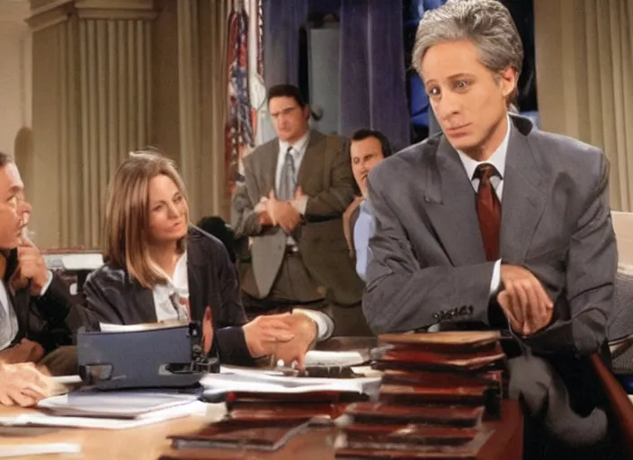 Image similar to a still from the 2001 TV Show The West Wing Starring Jon Stewart