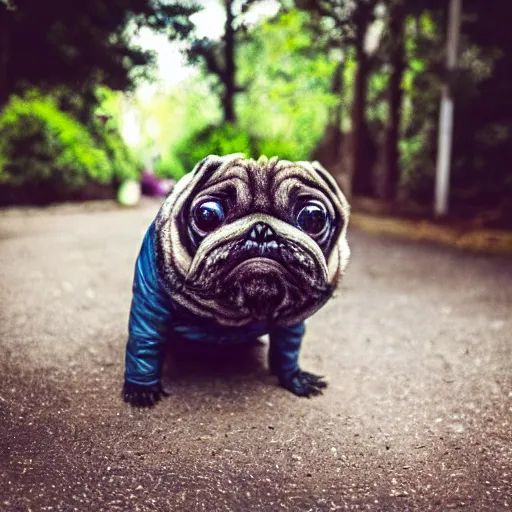 Prompt: a Tardigrade Pug Hybrid, A tardigrade that looks like a pug, afternoon hangout, good times photograph, candid