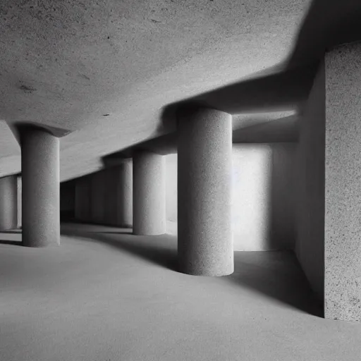 Prompt: brutalist architecture inspired by fingal's cave, scotland