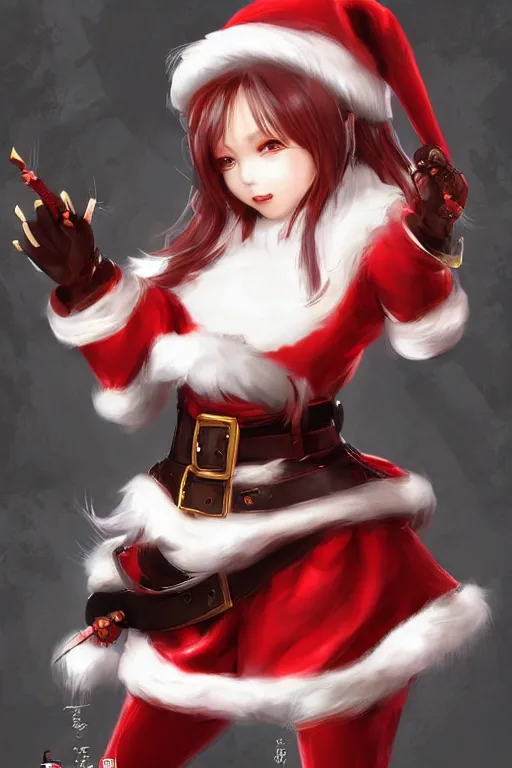 Image similar to a blade and soul concept art of female character dressing like a Santa Claus on a render by the artist Hyung tae Kim , santa claus costumes, Jiyun Chae, Joe Madureira, trending on Artstation by Hyung tae Kim, artbook, Stanley Artgerm Lau, WLOP, Rossdraws