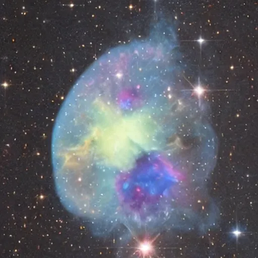 Prompt: a nebula in the shape of an avocado, Hubble Space Telescope photo