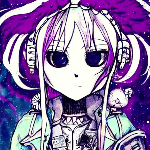 Prompt: punk astral, profile picture, grunge fashion, reflection, cute artwork, inspired by made in abyss, gothic style