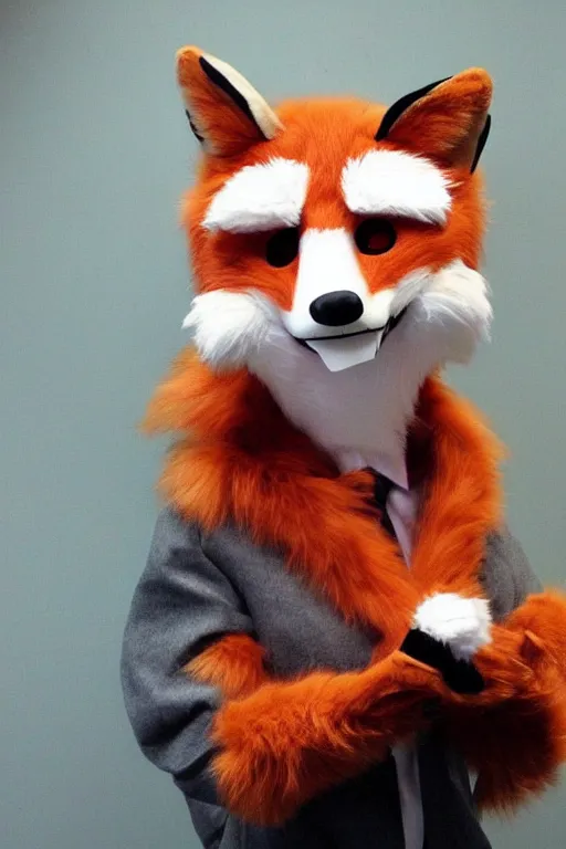 Image similar to an anthropomorphic fox, fursuit!!!!, cosplay