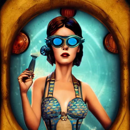 Prompt: lofi underwater bioshock steampunk portrait, Pixar style, wearing swimsuit, by Tristan Eaton Stanley Artgerm and Tom Bagshaw.