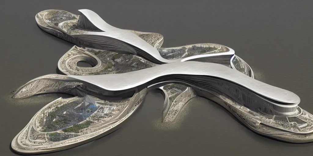 Image similar to mosque floating spaceship by zaha hadid, golds fantasy world