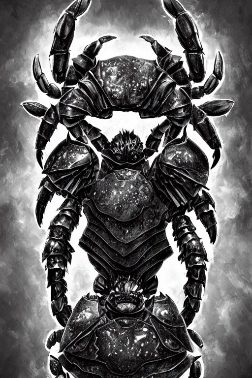 Prompt: armoured warrior humanoid crab monster, symmetrical, highly detailed, digital art, limpet themed armour, sharp focus, trending on art station, ambient lighting, kentaro miura manga art style