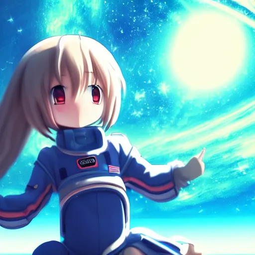 Image similar to An anime girl in a spacesuit in awe at the beauty of the universe, 8k, HD