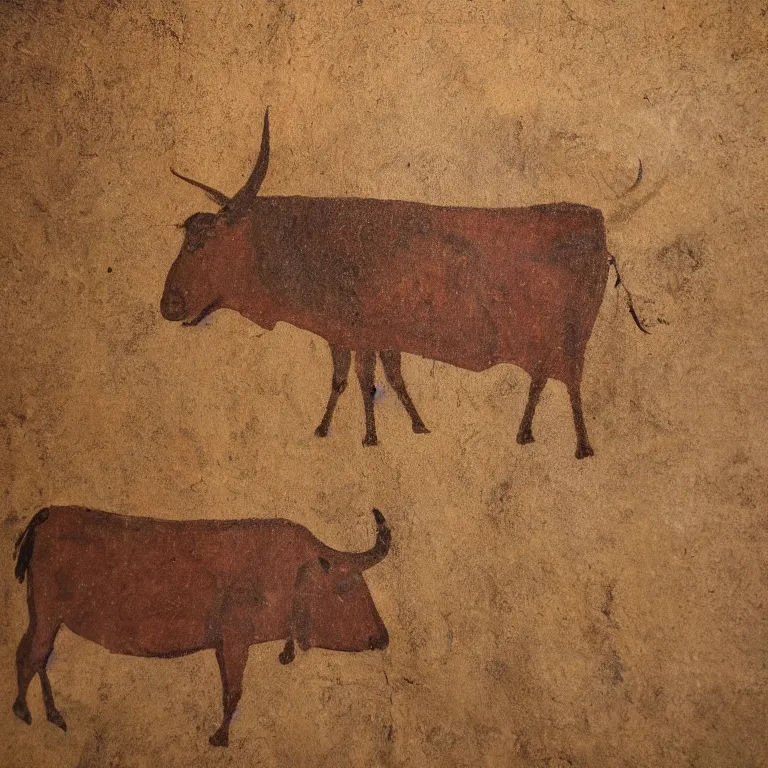 Image similar to a cave painting of an ox by flickering firelight 4 k