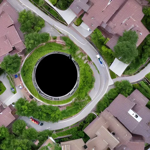 Prompt: cinematic still of a black hole hovering over a suburban neighborhood