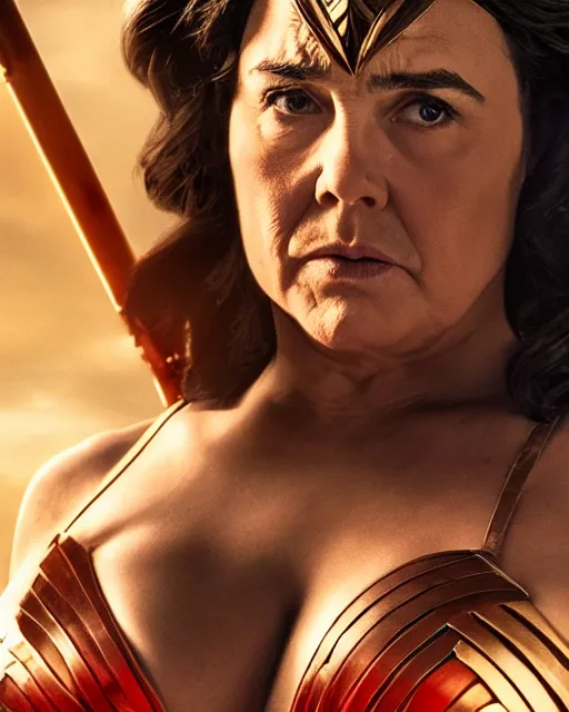 Image similar to wilford brimley as wonder woman, movie, hyper realistic, hollywood promotional image, imax, 8 k