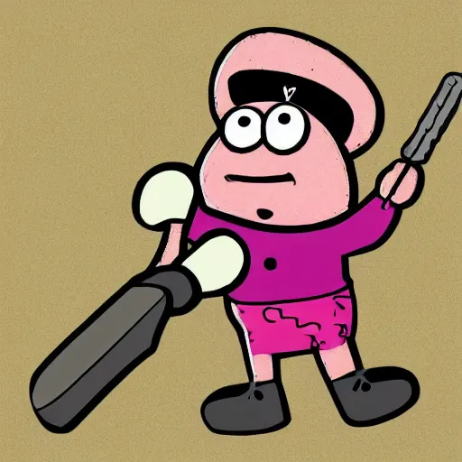 Image similar to patrick star from spongebob squarepants holding a hammer, intricate abstract, cartoon