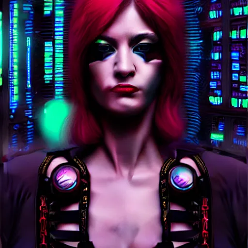 Prompt: hyperreal cyberpunk high priestess