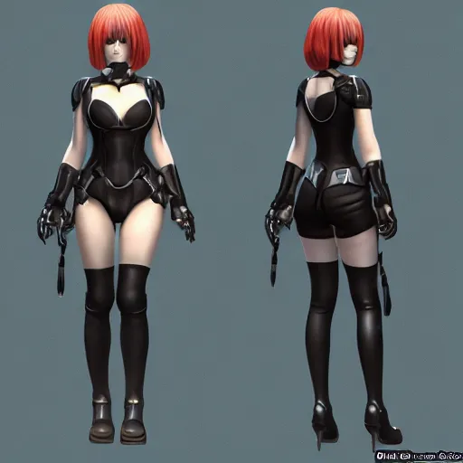 Image similar to full body shot of 2B in the style of Starcraft 2, highly-detailed