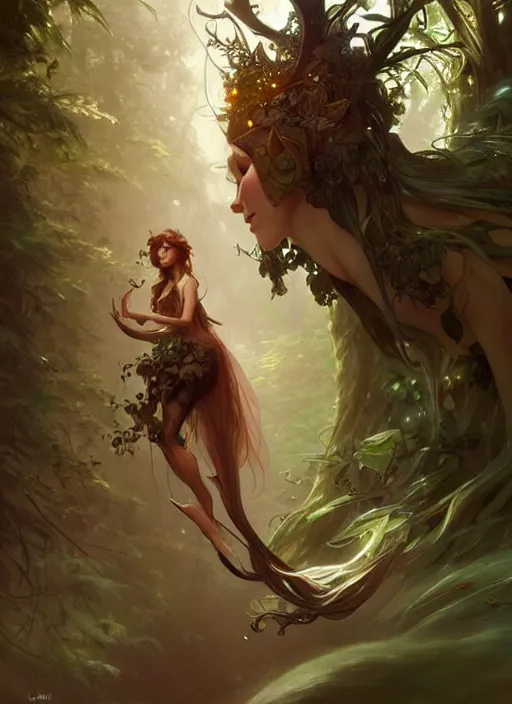 Image similar to a cute forest elemental, with fingers, fantasy, intricate, elegant, highly detailed, digital painting, artstation, concept art, wallpaper, smooth, sharp focus, illustration, art by artgerm and greg rutkowski and alphonse mucha