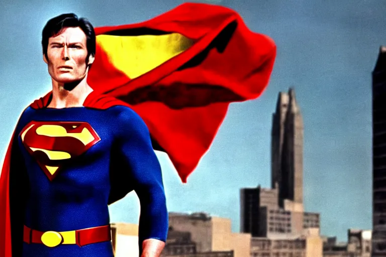 Prompt: clint eastwood as superman in the 1 9 8 0's, superhero film, richard donner film