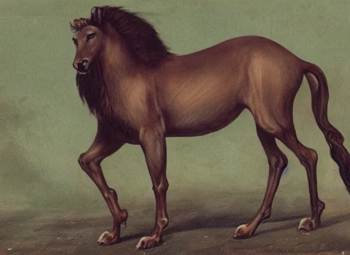 Image similar to a horse with a lions body and a lizards tail