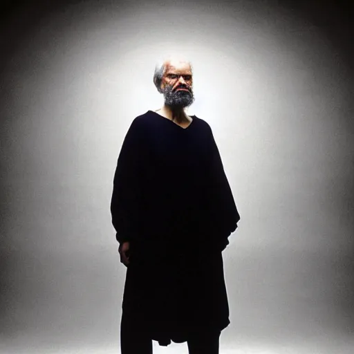 Image similar to modern portrait photograph of socrates, taken by annie leibovitz. dramatic lighting