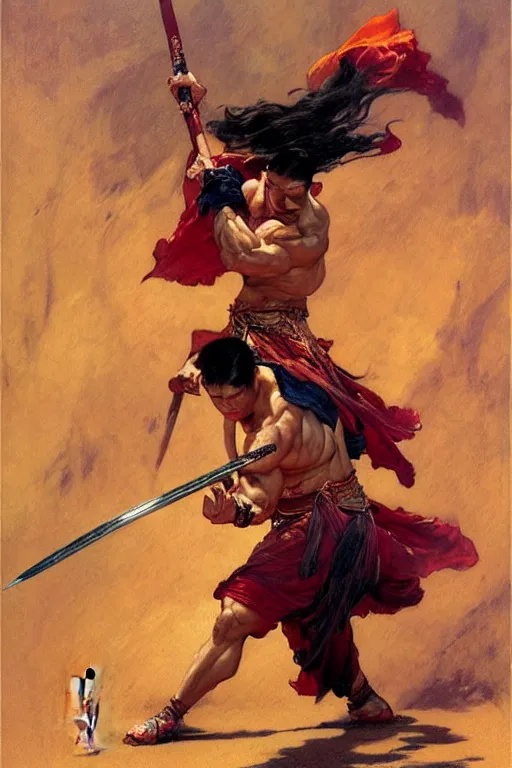 Image similar to wuxia, beefy male, character design, colorful, painting by gaston bussiere, craig mullins, j. c. leyendecker, tom of finland