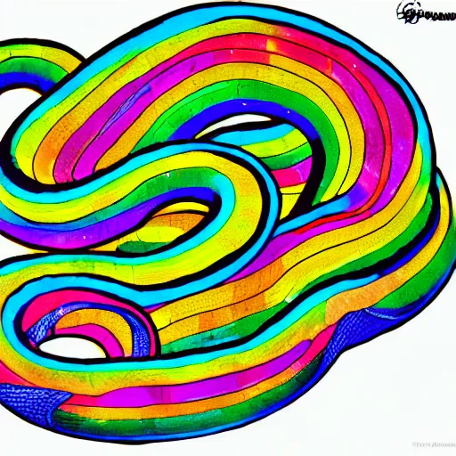 Image similar to a being of pure light, giant rainbow iridescent serpent is wrapping around its body, hyper detailed, ultra fine colored inking lines