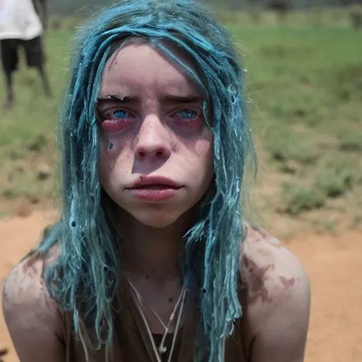 Image similar to billie eilish as a starving child in africa 4k