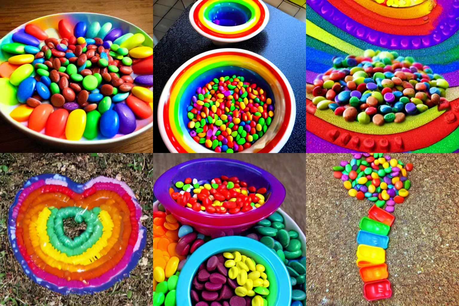 Prompt: I'm a rainbow because I ate all the Skittles in the bowl