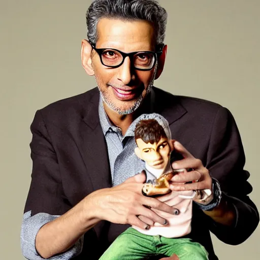 Image similar to jeff goldblum holding a miniature man in the palms of his hands