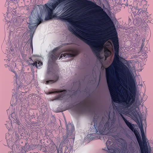 Image similar to the portrait of a ridiculously beautiful and elegant woman with a humongous nose, an ultrafine detailed illustration by james jean, final fantasy, intricate linework, bright colors, behance contest winner, vanitas, angular, altermodern, unreal engine 5 highly rendered, global illumination, radiant light, detailed and intricate environment