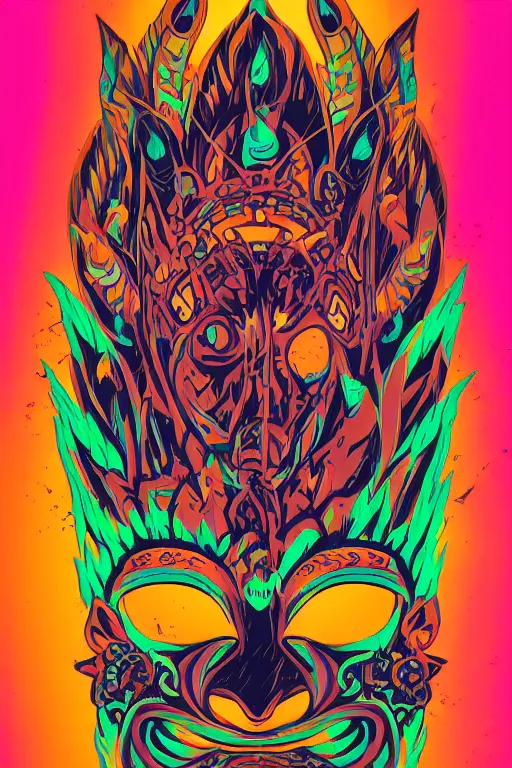 Image similar to animal mask totem roots flower tribal feather gemstone plant wood rock shaman vodoo video game vector cutout illustration vivid multicolor borderlands comics by josan gonzales and dan mumford radiating a glowing aura