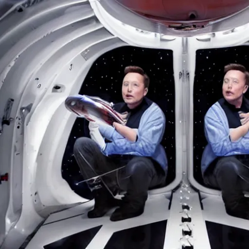 Prompt: elon musk inside a starship rocket, heading to mars