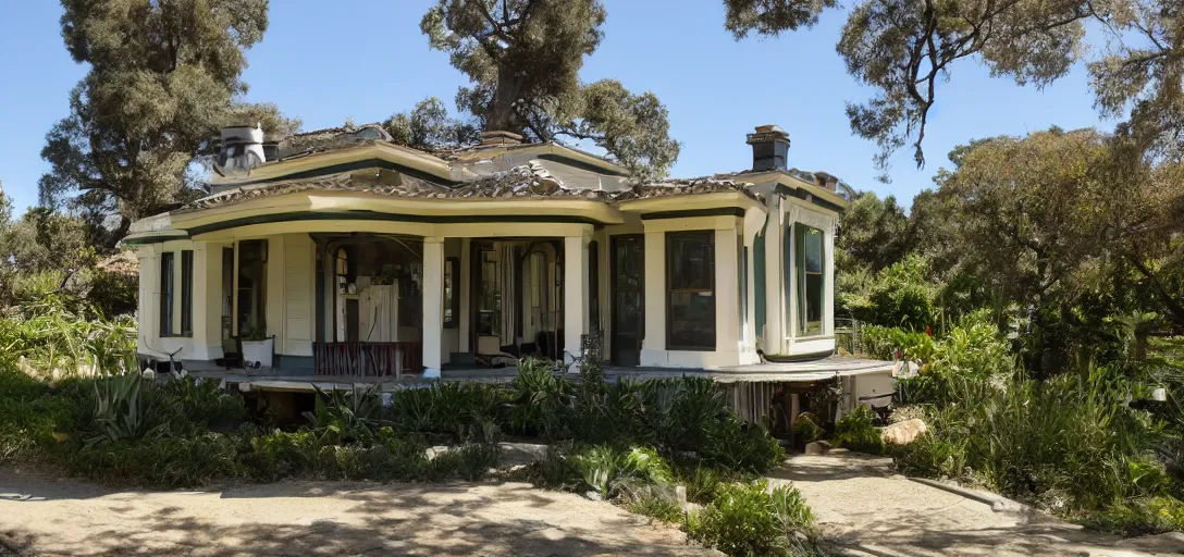 Image similar to small house designed by julia morgan. 8 k.