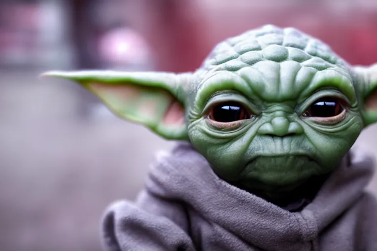 Prompt: Sith Baby Yoda, spot lit, closeup shallow depth of field