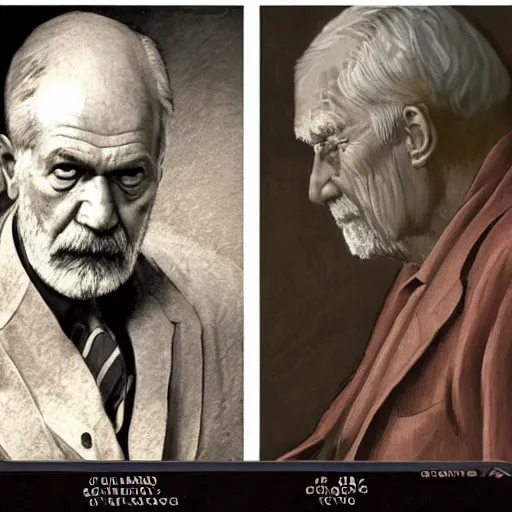 Prompt: freud versus jung, videogame screenshot by greg rutkowski