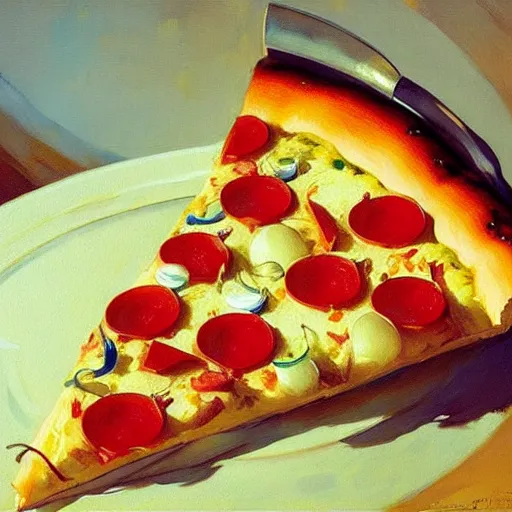 Image similar to a Delicious pizza, by studio ghibli painting, by Joaquin Sorolla rhads Leyendecker, Anaesthetically pleasing, dynamic energetic, lively