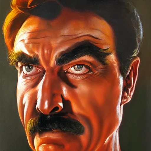 Prompt: ultra realistic portrait painting of tom selleck as dobbie, art by frank frazetta, 4 k, ultra realistic, highly detailed, epic lighting