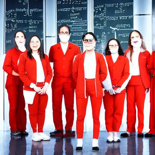 Image similar to a team of futuristic scientists standing for a group photo