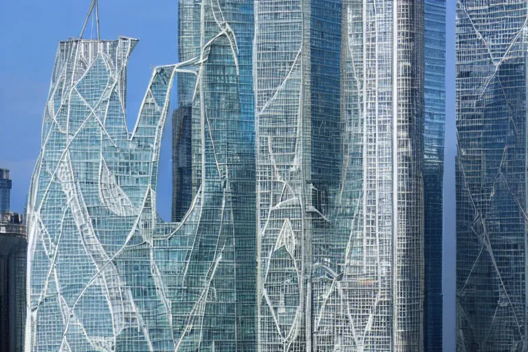 Prompt: Giant Dragon in Moscow City Scyscrapers,