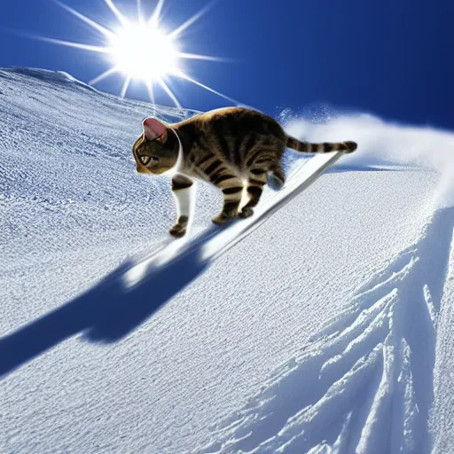 Prompt: a cat skiing down a mountain
