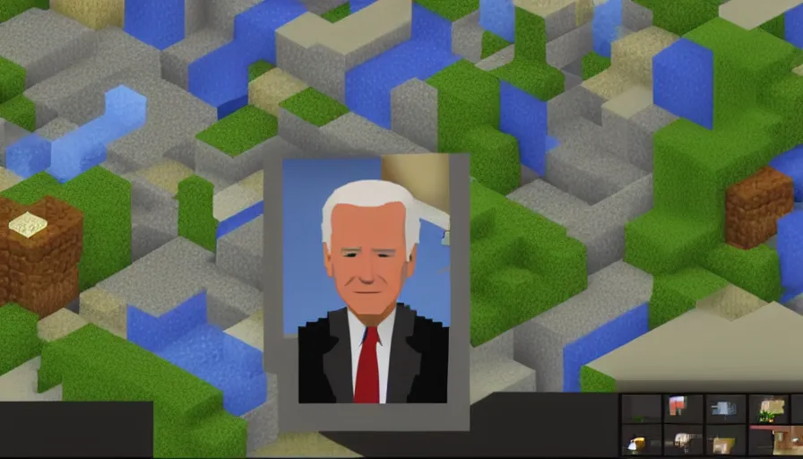Prompt: joe Biden in Minecraft, close-up screenshot