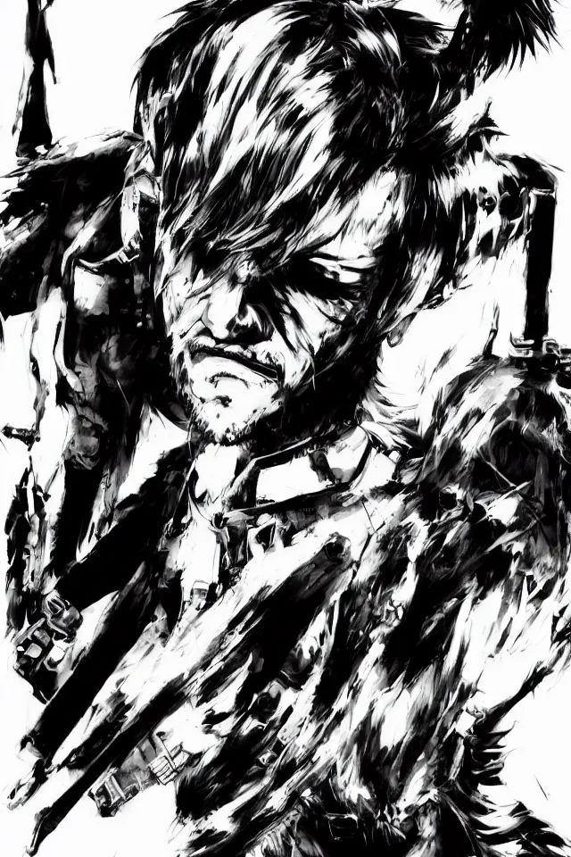 Image similar to a full - body portrait of chainsaw man, in yoji shinkawa's art style, metal gear solid art style, manga, highly detailed, 4 k, artistic, white background, b & w