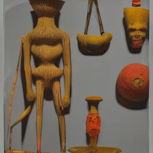 Image similar to A three color offset photography of single surrealist object on display, anthropology of wonder, surrealism, exotic artifacts, colonial expedition, exhibition, 60s style