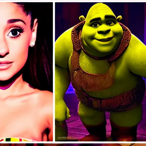 Image similar to ariana grande as shrek, cinematic, atmospheric, vivid, colorful, movie poster