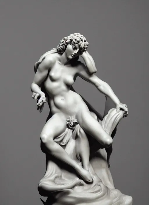 Image similar to a dramatic scene of a succubus statue sculpted in polished opala by Bernini