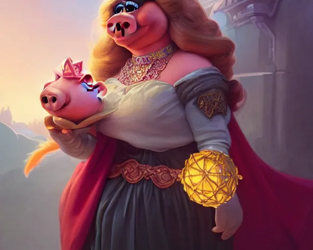 Prompt: miss piggy photography of kurzgesagt, deep focus, d & d, fantasy, intricate, elegant, highly detailed, digital painting, artstation, concept art, matte, sharp focus, illustration, hearthstone, art by artgerm and greg rutkowski and alphonse mucha